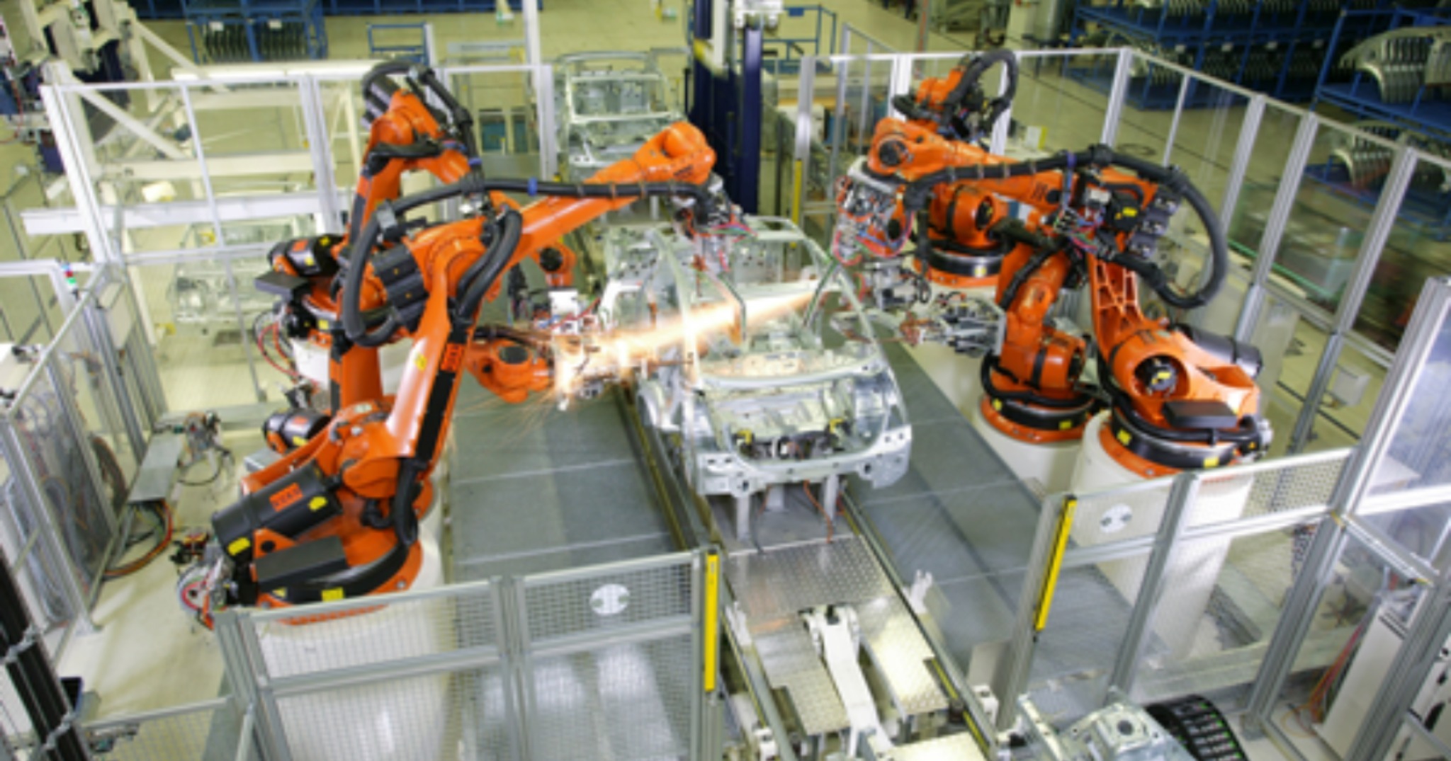 Ligne de production automobile robotisée dans un environnement industriel